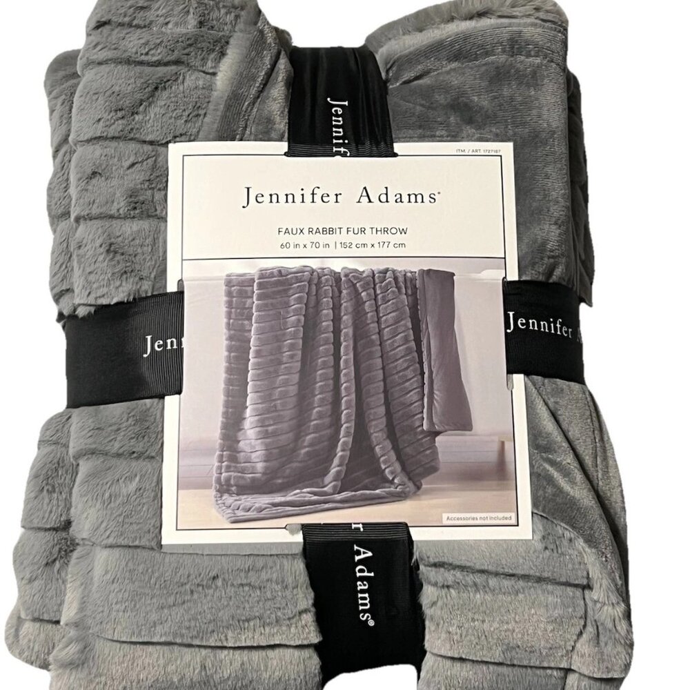 Jennifer Adams Luxe Faux Rabbit Fur Channel Luxury Throw, 60"x70" Gray